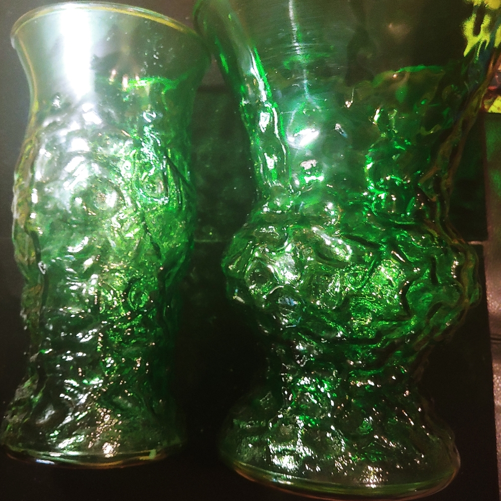 Ultra rare hand made vintage green vases